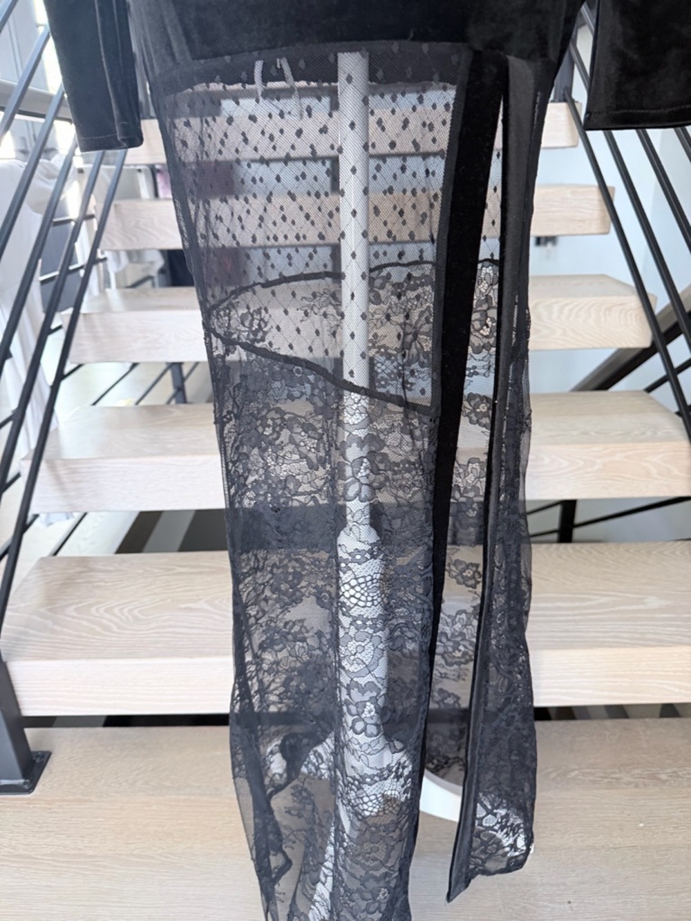 Sheer Panel Black Evening Maxi Dress with Deep V and Open back size XS - Picture 8 of 15